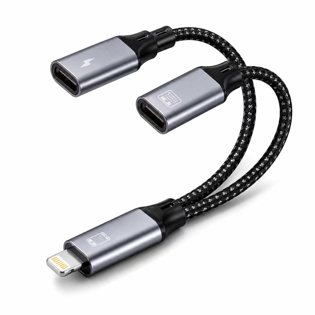 2-in-1 Lightning Adapter Cable, Type-c to Lightning & Female Port Splitter, Braided Short Converter with Aluminum Alloy Shell for Charging Audio Use-image-13