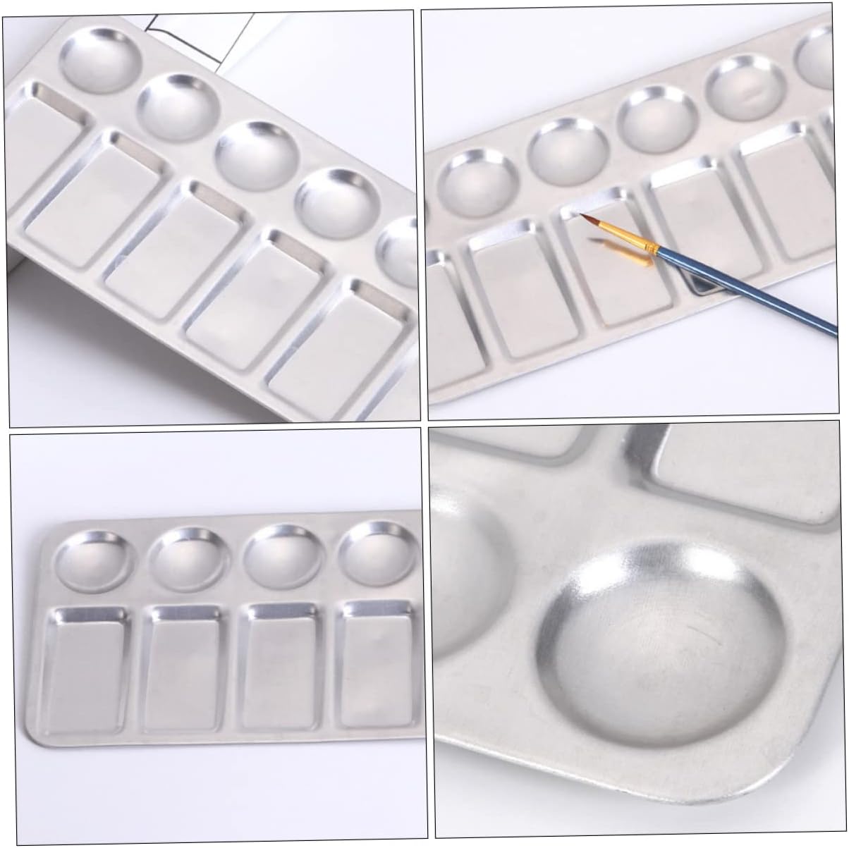 12 Hole Aluminum Paint Palette Tray for Students 2 Pack Silver