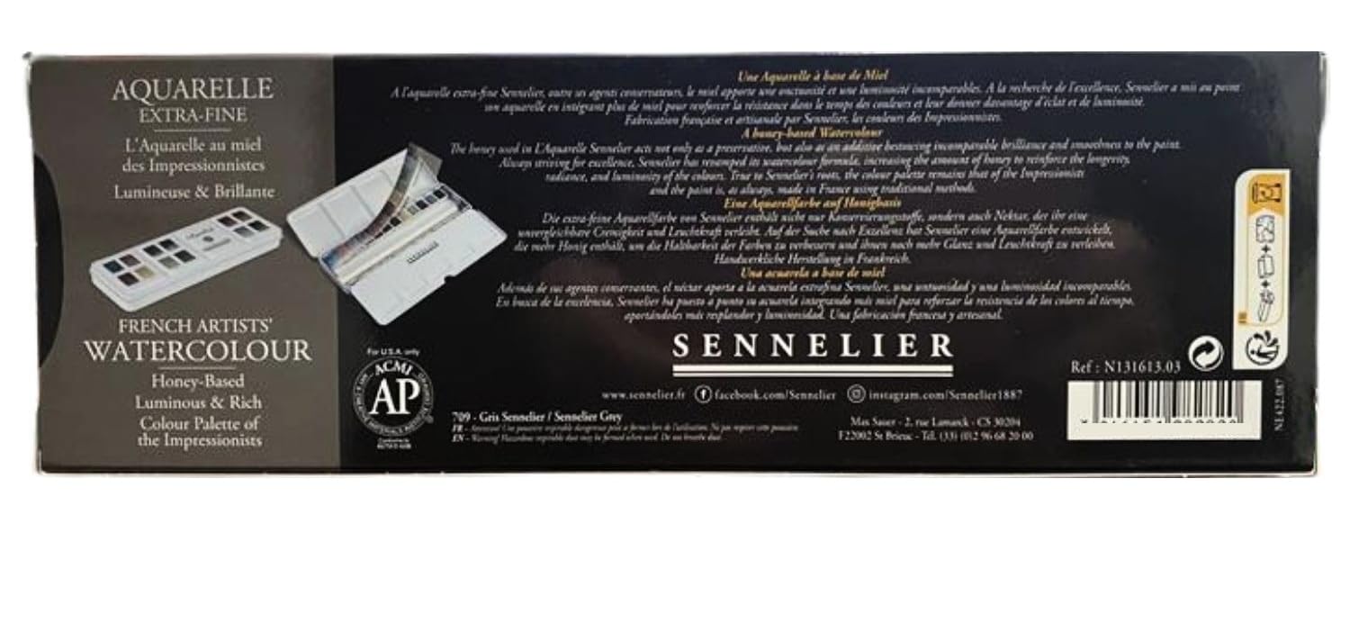 Sennelier Acquarello Extra-Fine Set Colori neutri,12 Mezza Benne Scatola di metallo e 1 carta