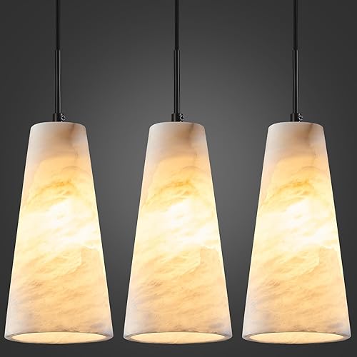 Luces colgantes de alabastro natural, isla de cocina, pantalla cónica de mármol blanco, modernas lámparas de techo negras para dormitorio, comedor, disponible en Yaxa Costa Rica