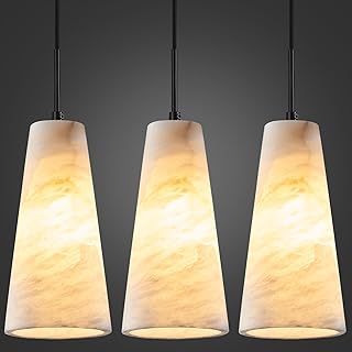 Natural Alabaster Pendant Lights Kitchen Island White Marble Conical Sha...
