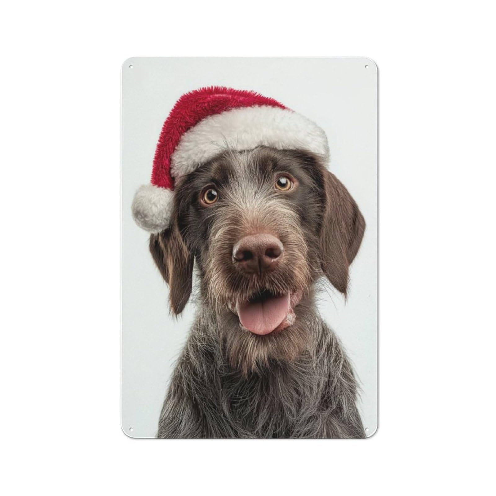 Junmoney German Wirehaired Pointer Dog With Santa Hat Portrait Printed Metal Sign 30X20cm For Kitchen Or Home Bar, For Kitchen Decor Lovers, For Retro Home Interiors