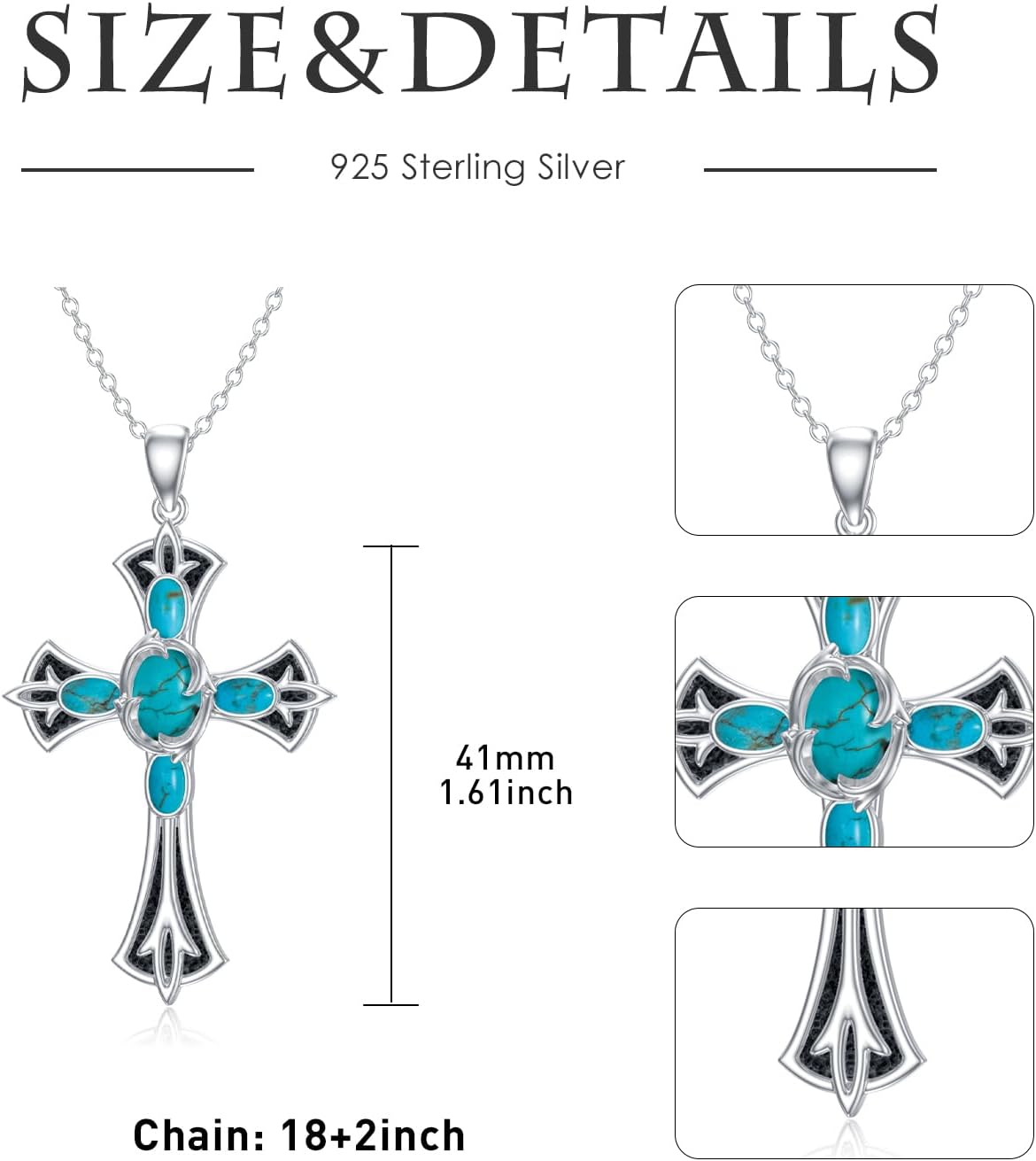 Genuine Turquoise Cross Necklace for Women Sterling Silver Gemstone Western Boho Pendant Jewelry Gifts for Her - Image 5