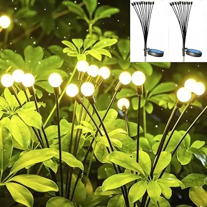 Khinda Pack of 2 Solar Firefly for Garden,10 led Bulb in one Stick, Solar Powered Firefly Lights, Outdoor Solar Lights Pathway for Yard Decorations Landscape (Pack of 2 Stick Total 20 led)