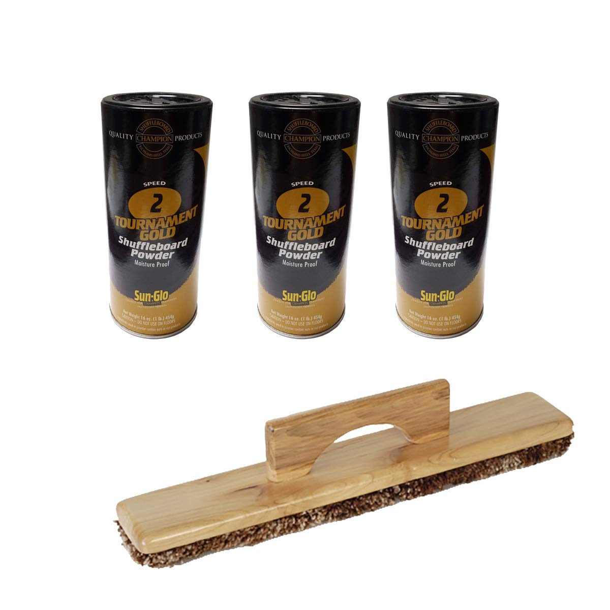 Sun-Glo 3 Cans #2 Tournament Gold Wax & 1 Shuffleboard Sweep