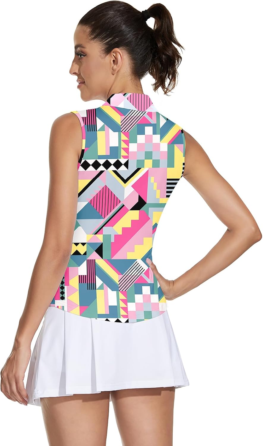 Soneven Women's Sleeveless Golf Top Floral Athletic Golf Wear Moisture Wicking Sleeveless Polo Quick Dry - Image 5