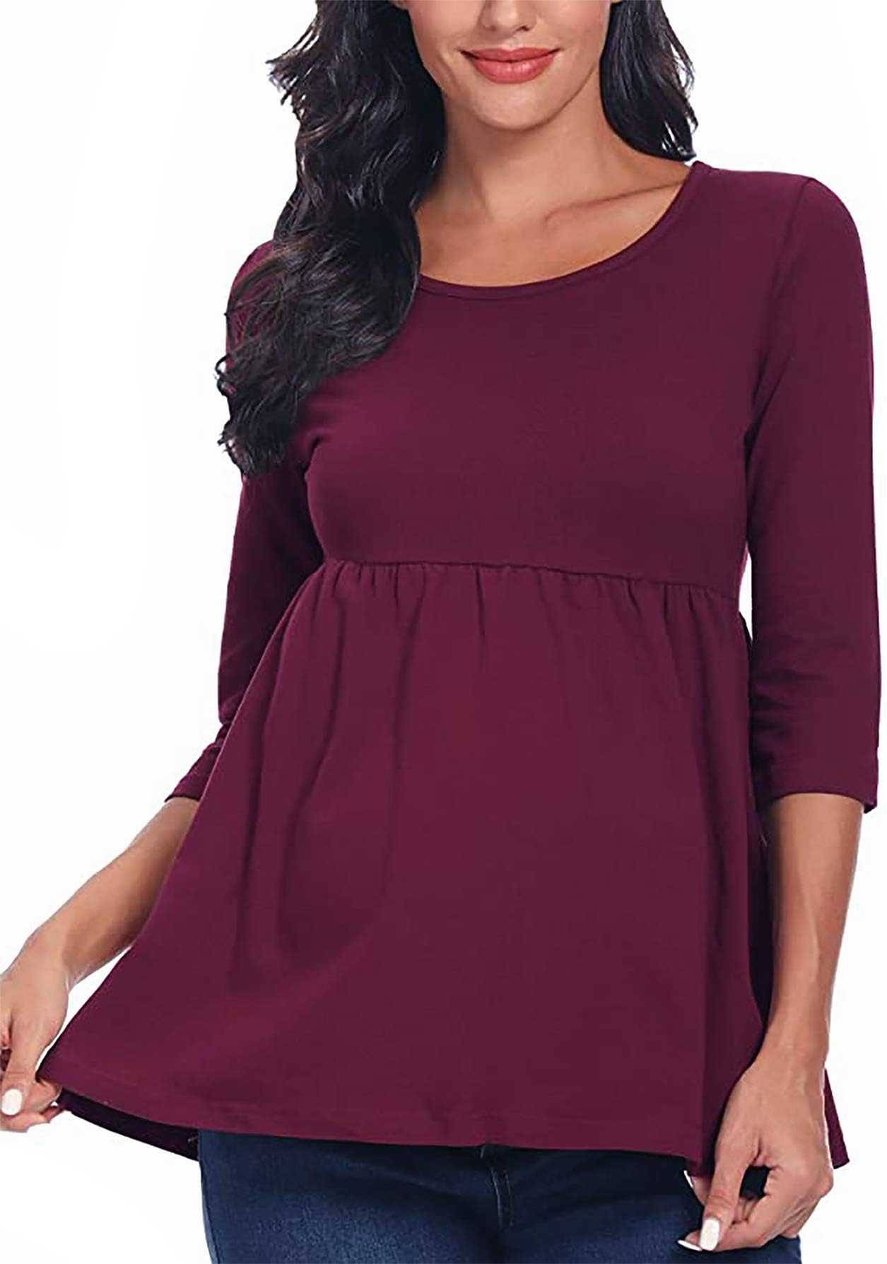 Trender Casual Maternity Tops 3/4 Sleeve Tunic Tops Pregnancy T Shirts (Wine)