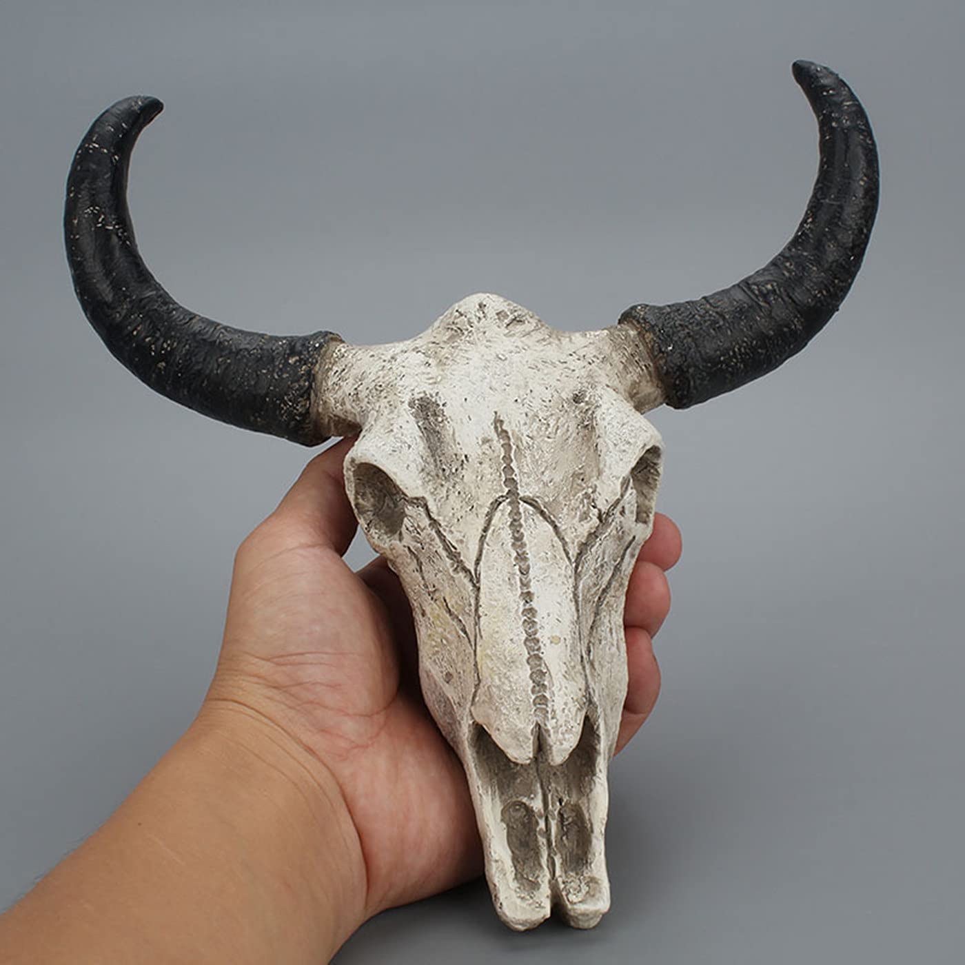 LXLUOO Arazzo da parete con teschio di mucca, resina Longhorn cranio mucca, decorazione da parete per cameretta dei bambini, decorazione in resina con foro di sospensione