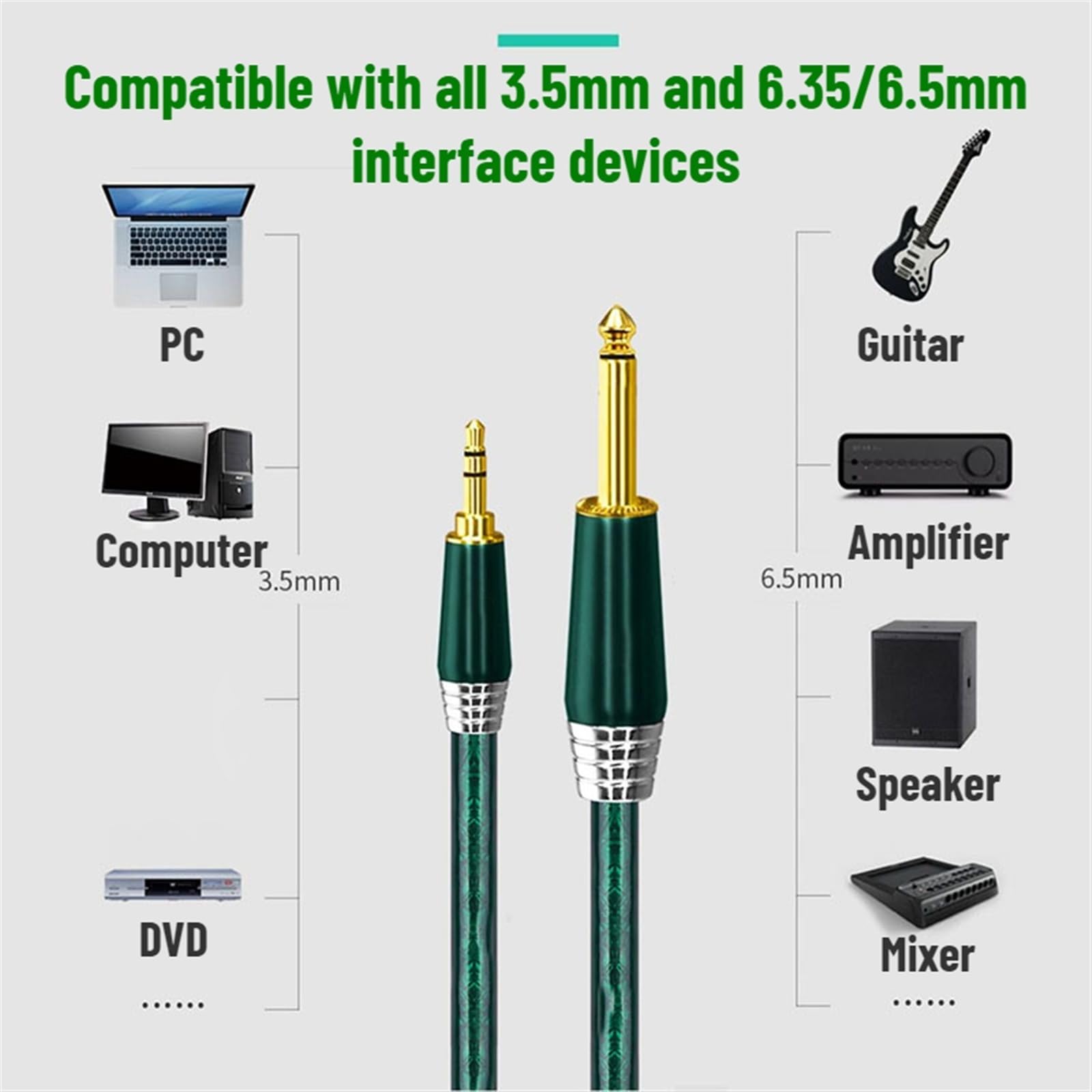 akcesoria do gitary Profesjonalny Posrebrzany Kabel Audio HIFI TRS 3.5 Do 6.5 Do Gitary Wzmacniacza Komputerowego (Color : TS-3m)