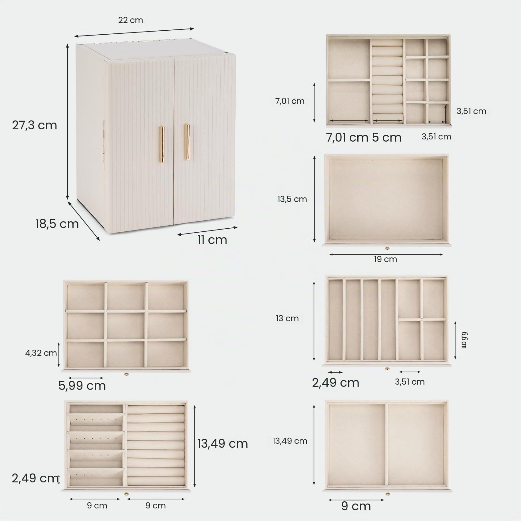 Dajasan Grande Joyeros Mujer Organizador, 6 Capas Organizador Joyas, Joyero Mujer con Espejo Para Navidad, San Valentín, Cumpleaños de la Madre, Año Nuevo (Beige)