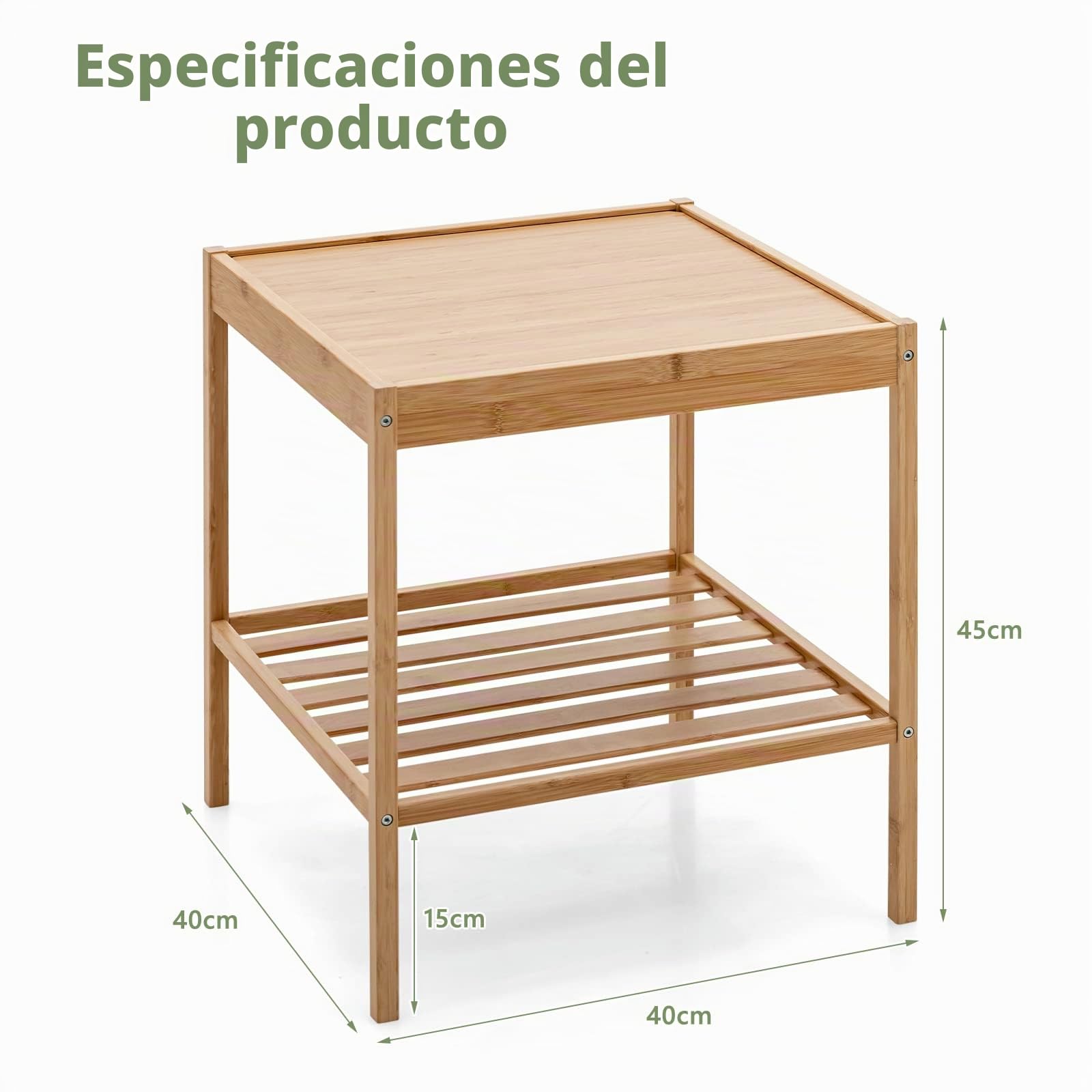 LIFEZEAL Mesas Auxiliares de Bambú de 2 Niveles