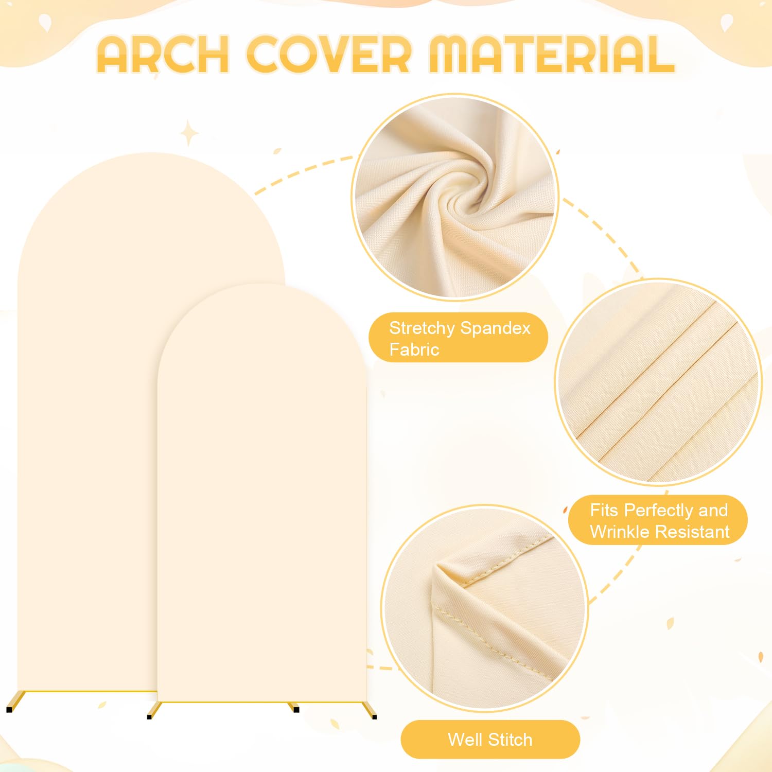 FUHSY Copertura per arco, 1,2 x 2,2 m, beige, aderente, per arco nuziale, con palloncini, pannelli ad arco per feste di compleanno, telaio superiore rotondo, copertura in spandex per decorazioni per