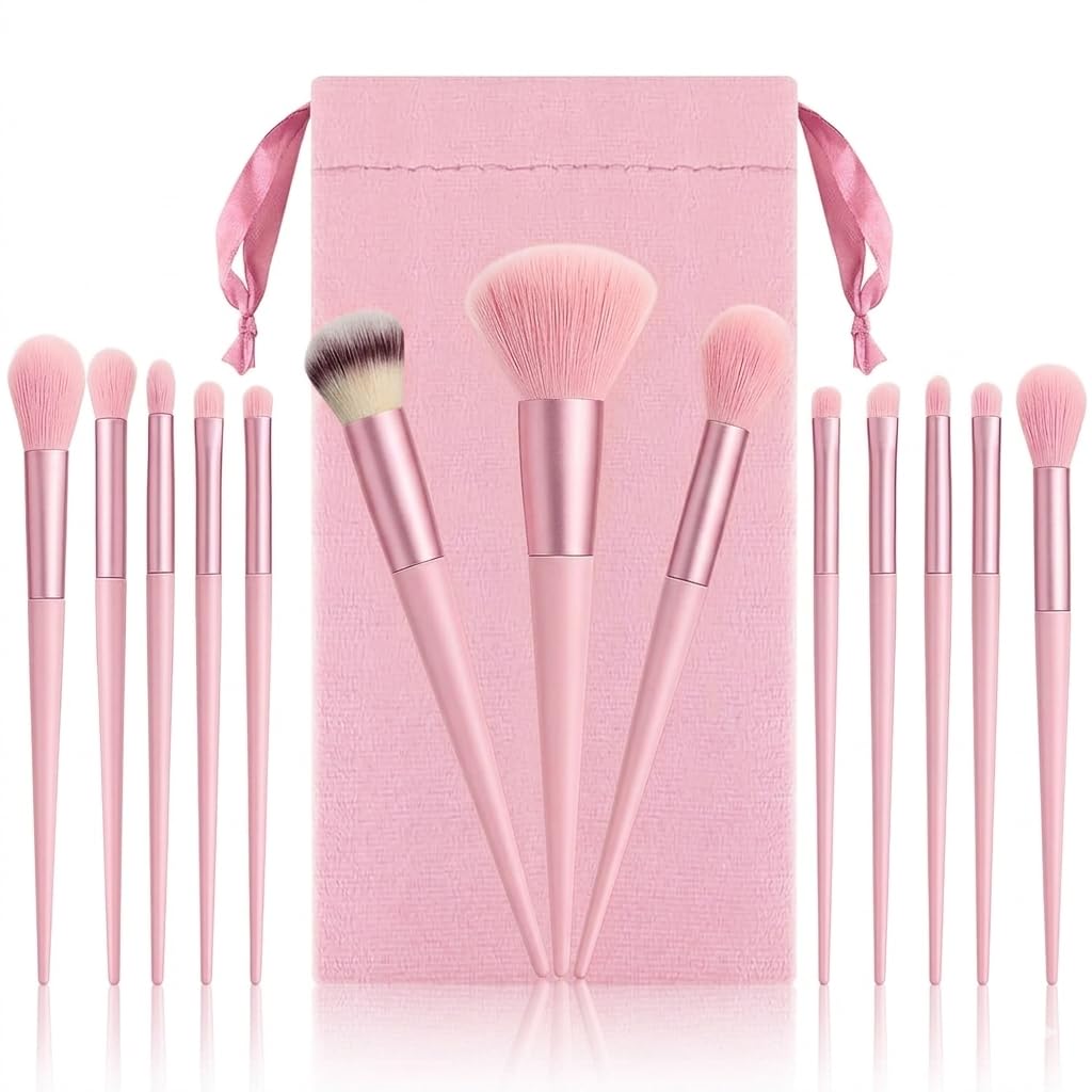 13 Pcs Professional Makeup Brush Set for Women with Soft Velvet Pouch | Premium Synthetic Bristles Face & Eye Makeup Brushes | Foundation, Powder, Blush, Contour, Concealer & Eyeshadow Brush Kit | Purple (PINK)-picture-10