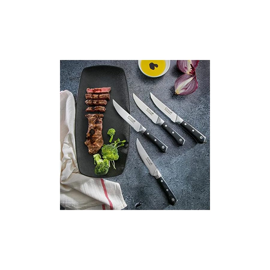 CUTLUXE-4-Pcs-Steak-Knife-Set-8-Pcs-Knife-Block-Set-Forged-High-Carbon-German-Steel--Full-Tang-Razor-Sharp--Ergonomic-Handle-Design--Artisan-Series CUTLUXE 4 Pcs Steak Knife Set & 8 Pcs Knife Block Set– Forged High Carbon German Steel – Full Tang & Razor Sharp – Ergonomic Handle Design – Artisan Series