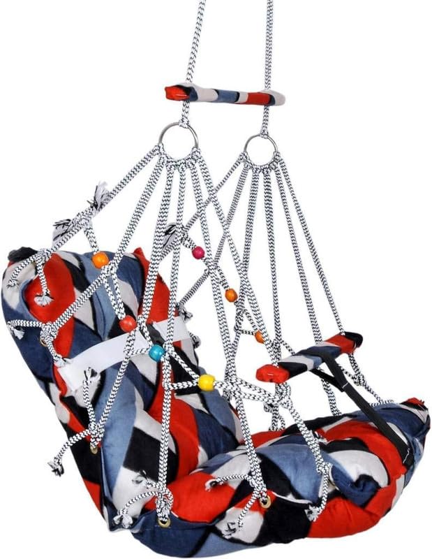 Image of Cotton Swing for Kids jhula 1-5 Years Swings Cradle Chair New Born Gifts Foldable and Washable with Safety Belt, Home & Garden Multicolor-2