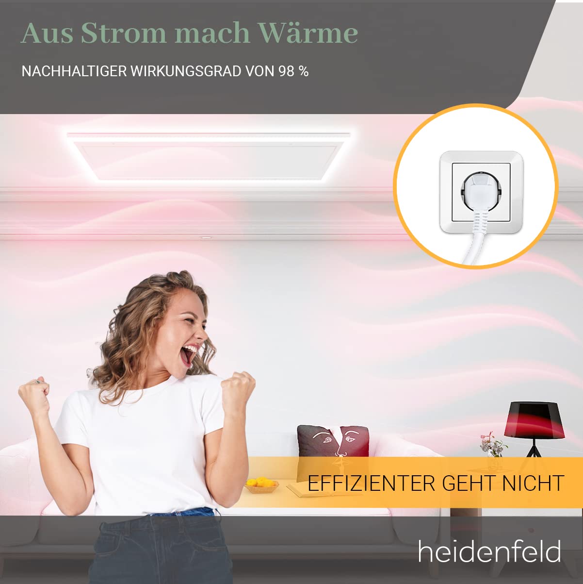 Heidenfeld Infrarotheizung HF-HP500 640 Watt LED Rahmen Infrarot Deckenheizung mit Thermostat Fernbedienung