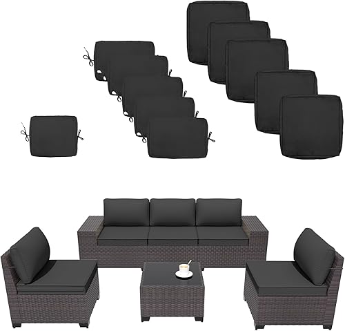 Miniatura 7 de Fundas de cojín de patio de 11 piezas, resistentes al agua, duraderas, para exteriores, con cremallera, para 6 piezas, juego de muebles de patio,