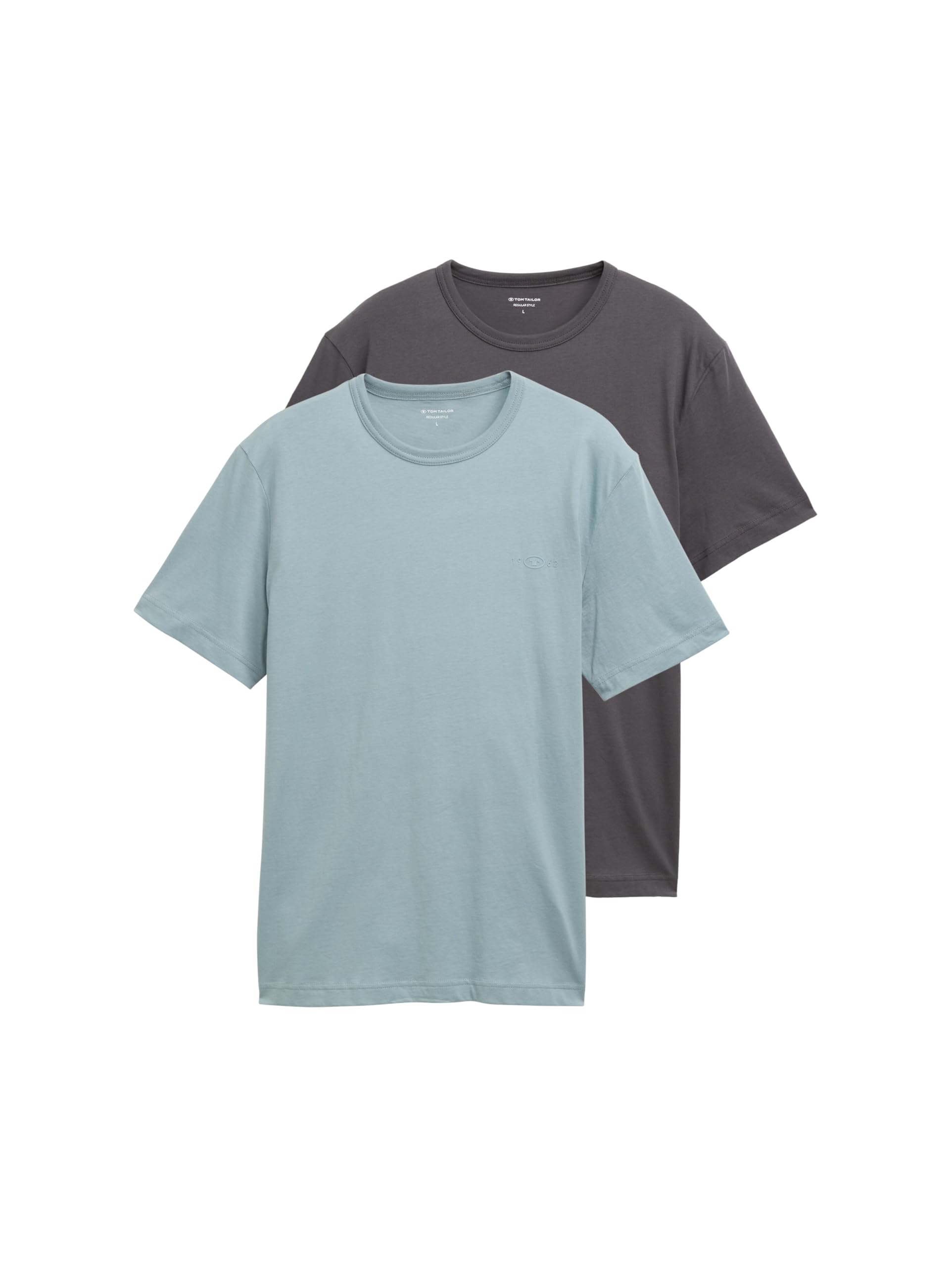 TOM TAILOR Men's Basic T-Shirts Pack of 2, 27475 - Grey Mint, L