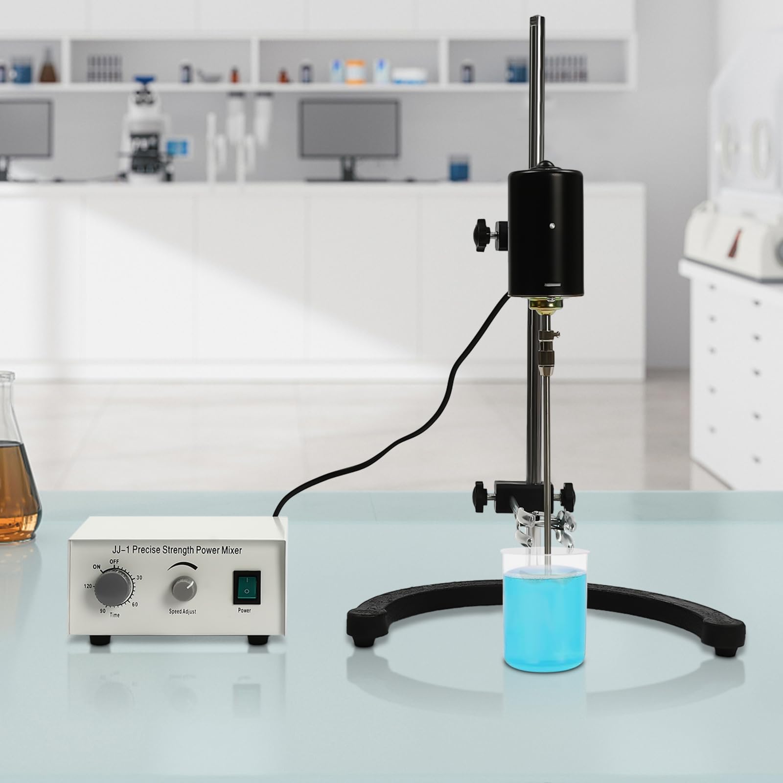 Agitador eléctrico de 100 W, Mezclador montado en la parte superior, Agitador mecánico automático de alta capacidad, Adecuado para experimentos en biología, cosméticos, suplementos dietéticos