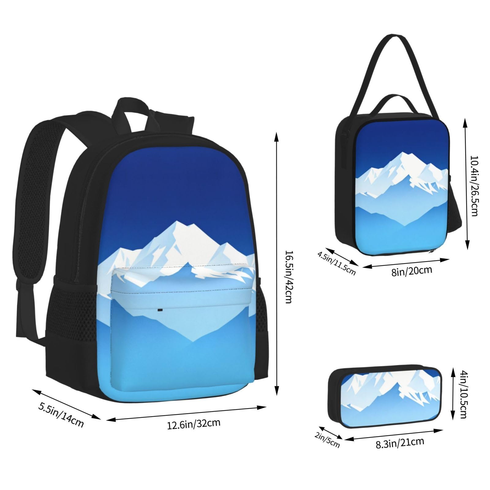 Mountain Layer - Juego de bolsa de almuerzo azul 3 en 1, bolsa de viaje para viajeros, bolsa de almuerzo aislada para el trabajo con funda para laptop
