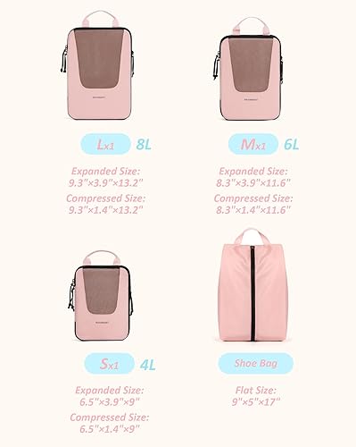 Miniatura 2 de BAGSMART Cubos de compresión de embalaje para viajes, juego de 6, 5 juegos, 4 unidades, bolsas organizadoras de maleta de compresión para maletas,