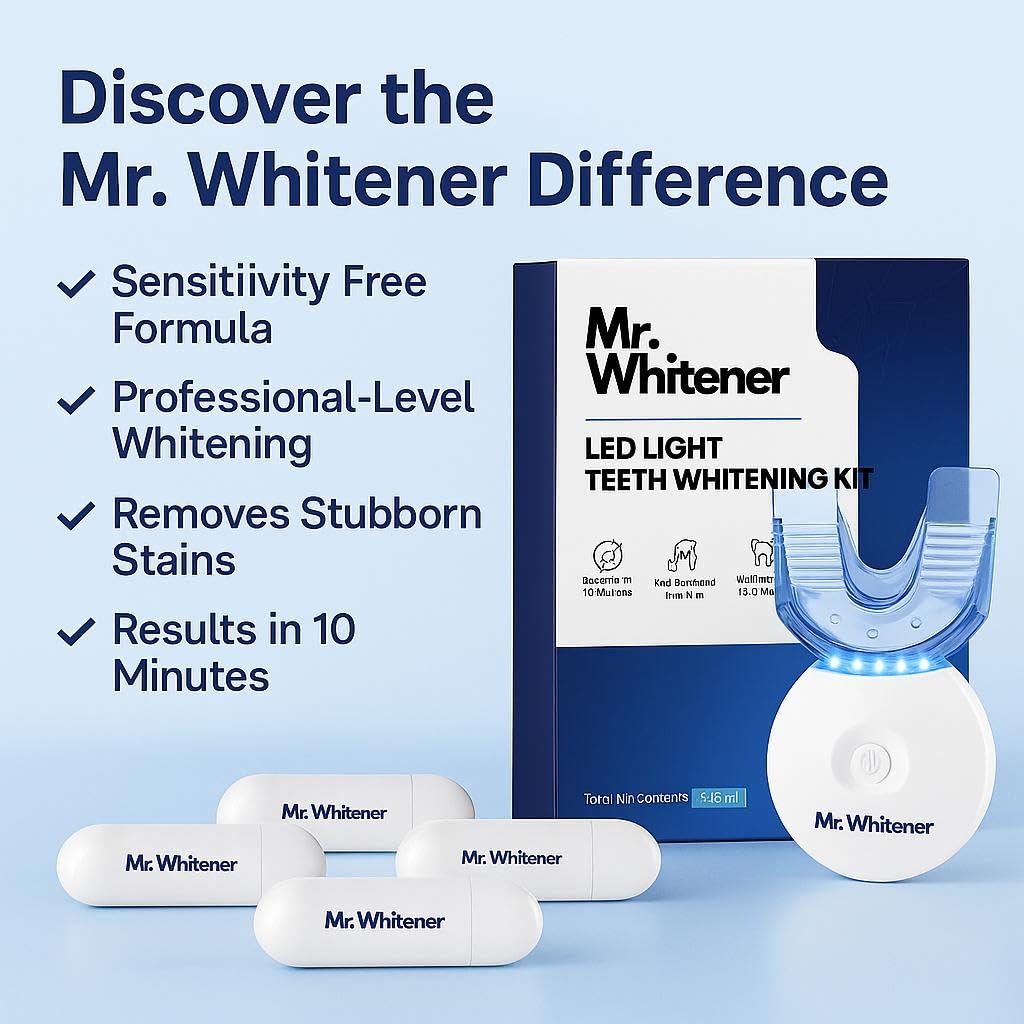 Kit de blanqueamiento dental LED, recomendado por dentistas, seguro para esmalte, blanqueador profesional de dientes para dientes sensibles, 8 cápsulas de gel de repuesto profesionales de