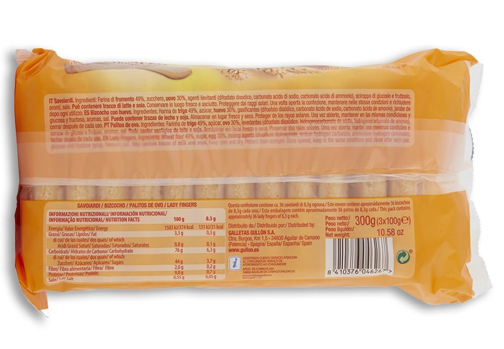 Gullon Savoiardi Lady Fingers Biscotti all'Uovo 300g [CAIYA® BOX da 8 Confezioni]