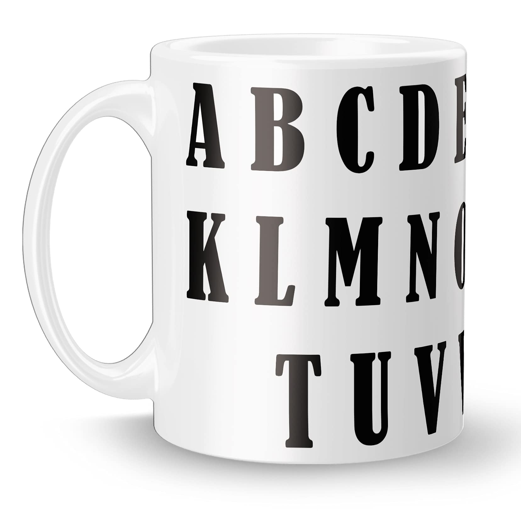 iGifts English Capital ABCD Printed White Ceramic Coffee/Tea Mug (11 Oz Cup) Best Mug for Childrens/Kids Microwave and Dishwasher Safe