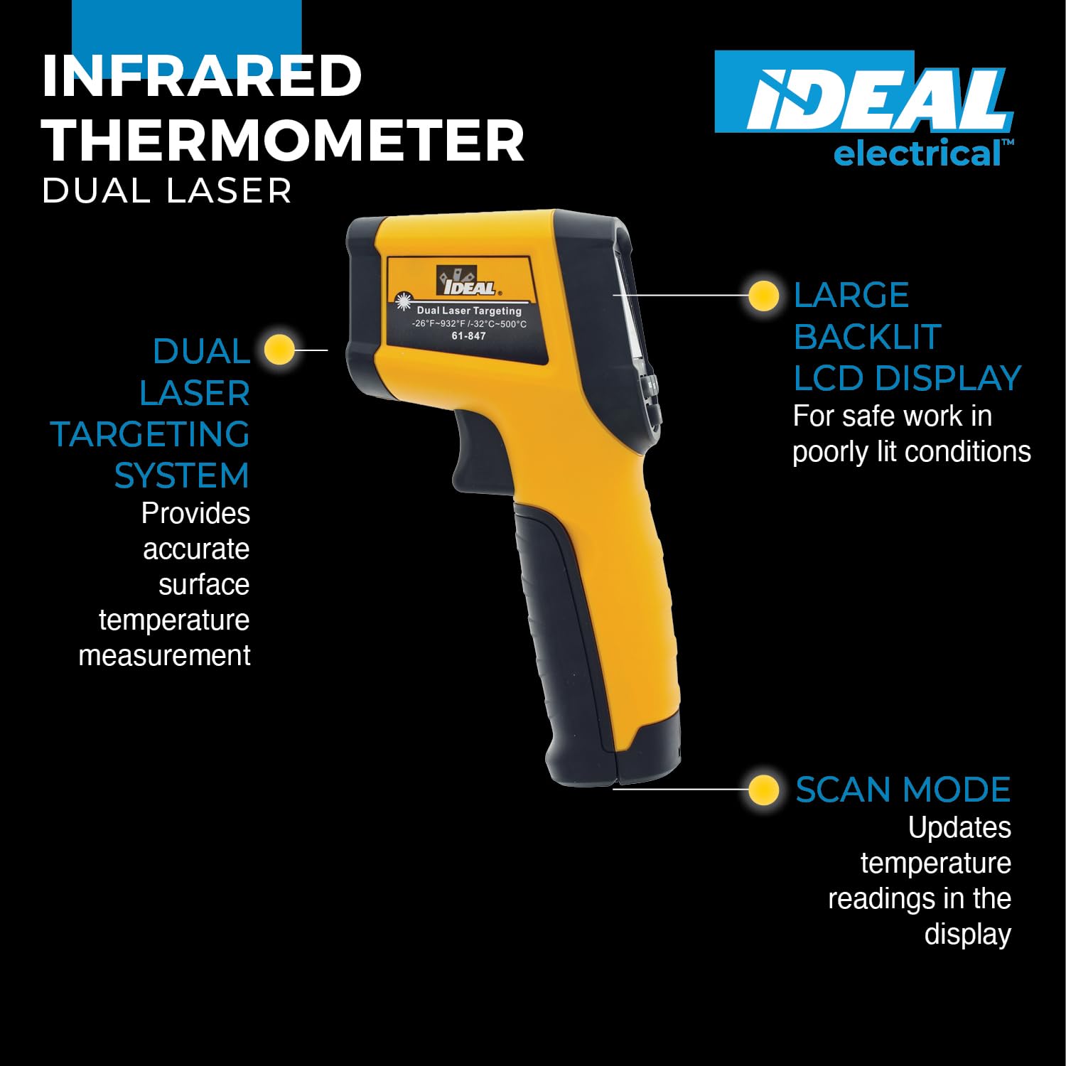 IDEAL Industries INC. 61-847 - Termómetro infrarrojo de orientación láser dual