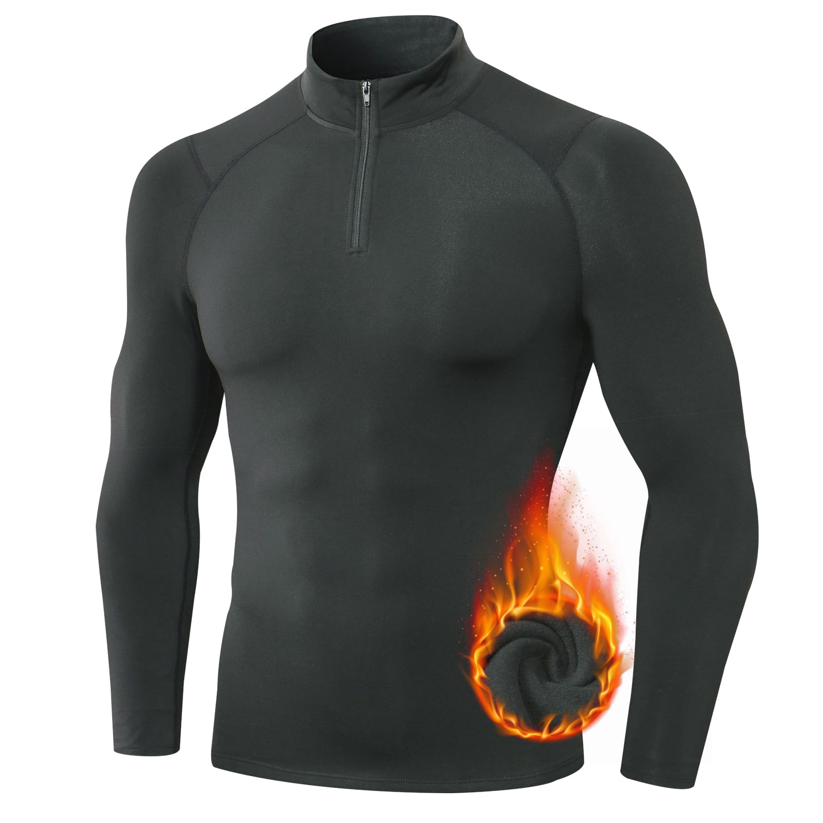 Thermounterwäsche Herren Oberteil 1/4 Zip Atmungsaktiv Skiunterwäsche Herren Langarm Weich Innenfleece Funktionsunterwäsche Männer Sport Gym Fitness Thermo Unterwäsche