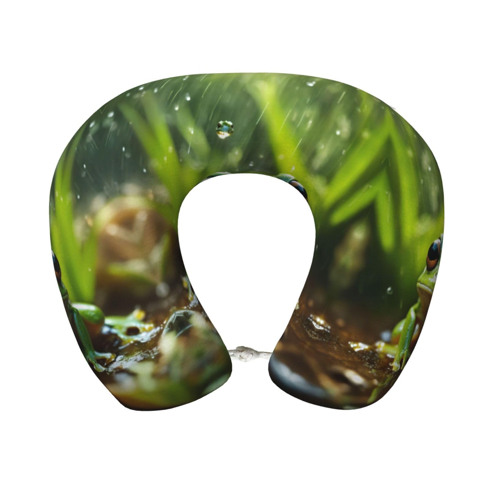 peiyeety Frog and Rain Print Custom U-Shaped Pillow,Memory Foam Cervical Neck Travel Pillow,for Home,Camping,Travelling