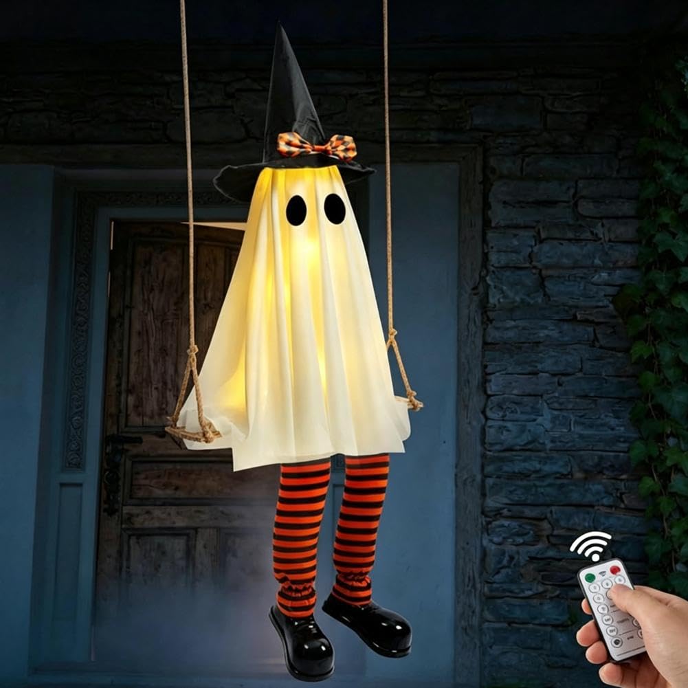 Dekoracje na Halloween na zewnątrz – 15 m wiszący duch dekoracja | podświetlane upiorne duchy na werandę, podwórko, trawnik, dekoracja na zewnątrz, dekoracja halloweenowa dla świątecznej atmosfery