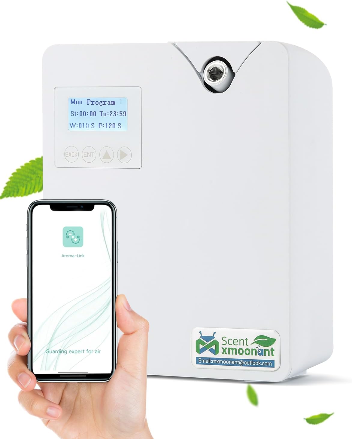 MxmoonantScent Air Machine, Waterless Condensation Nebulization, Commercial, Covering 80-120㎡, 300ml Oil Bottle, Wall mountable, App Control&Timer, Can be Connected to HVAC System
