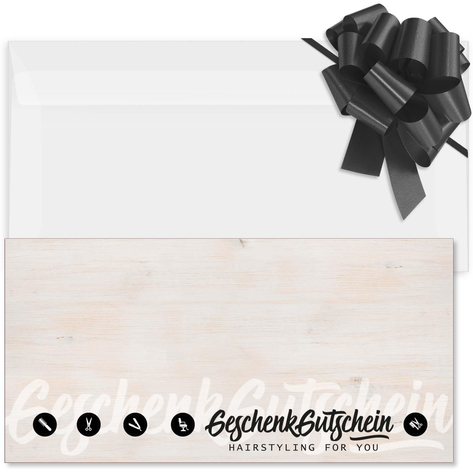 GESCHENKGUTSCHEINcom - 50 Geschenkgutscheine mit Umschlag/Schleife für Friseur Coiffeur. Friseurgutscheine - Gutschein-Vordruck blanko K9206-2-50