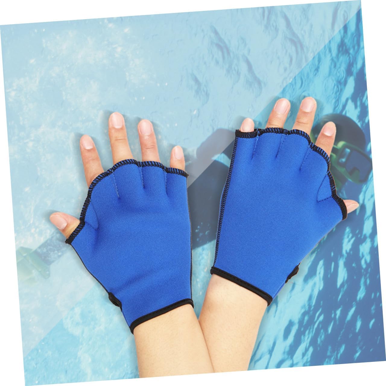 Kisangel Webbed Swimming Gloves Pair, Blue L Size Aquatic Paddle Gloves for Swim Training and Water Aerobics Fitness