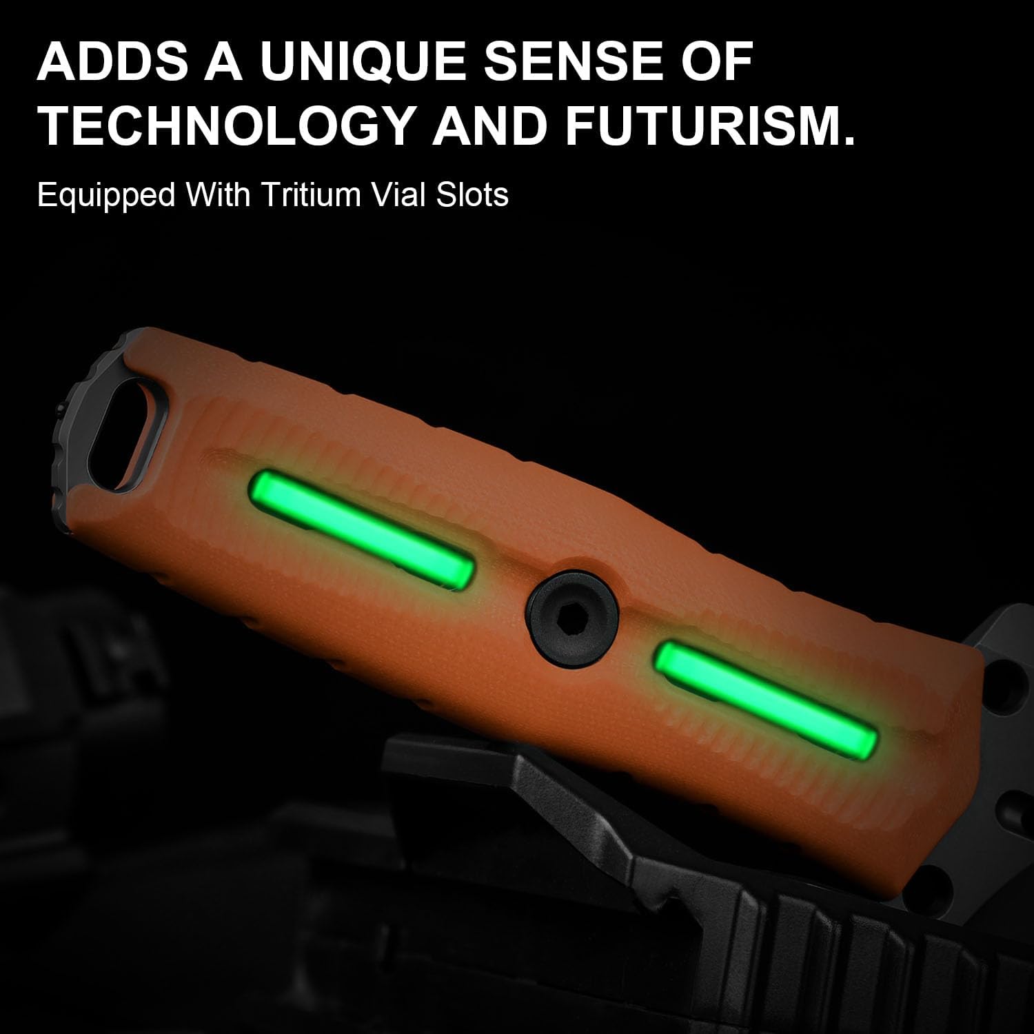Kizer NORCROSS Fixed Blade Knife, 4.09" Single Edge Nitro V Blade Camping Knife with Glass-Breaker & Tritium Vial Slot, Survival Knives with Orange 3D Biomimetic G10 Handle & Sheath, ZX-FB01A6