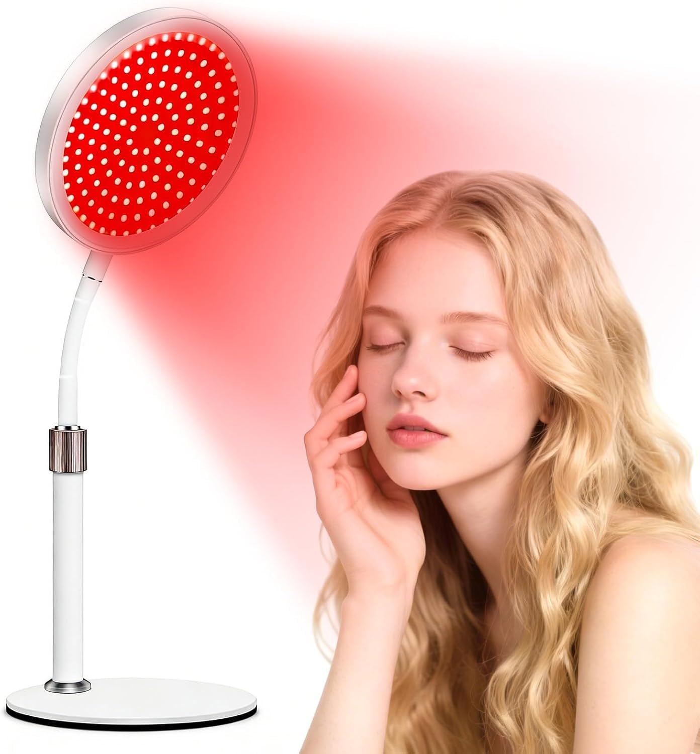 XUZIE Red Light Lamp 9 Brightness Adjustment 940nm & 850nm & 660nm 3 in 1 Chips Infrared Light with Base 15/30/45 Mins Timer Flexible Gooseneck Design 100LEDs Red Lights for Home/Office Use