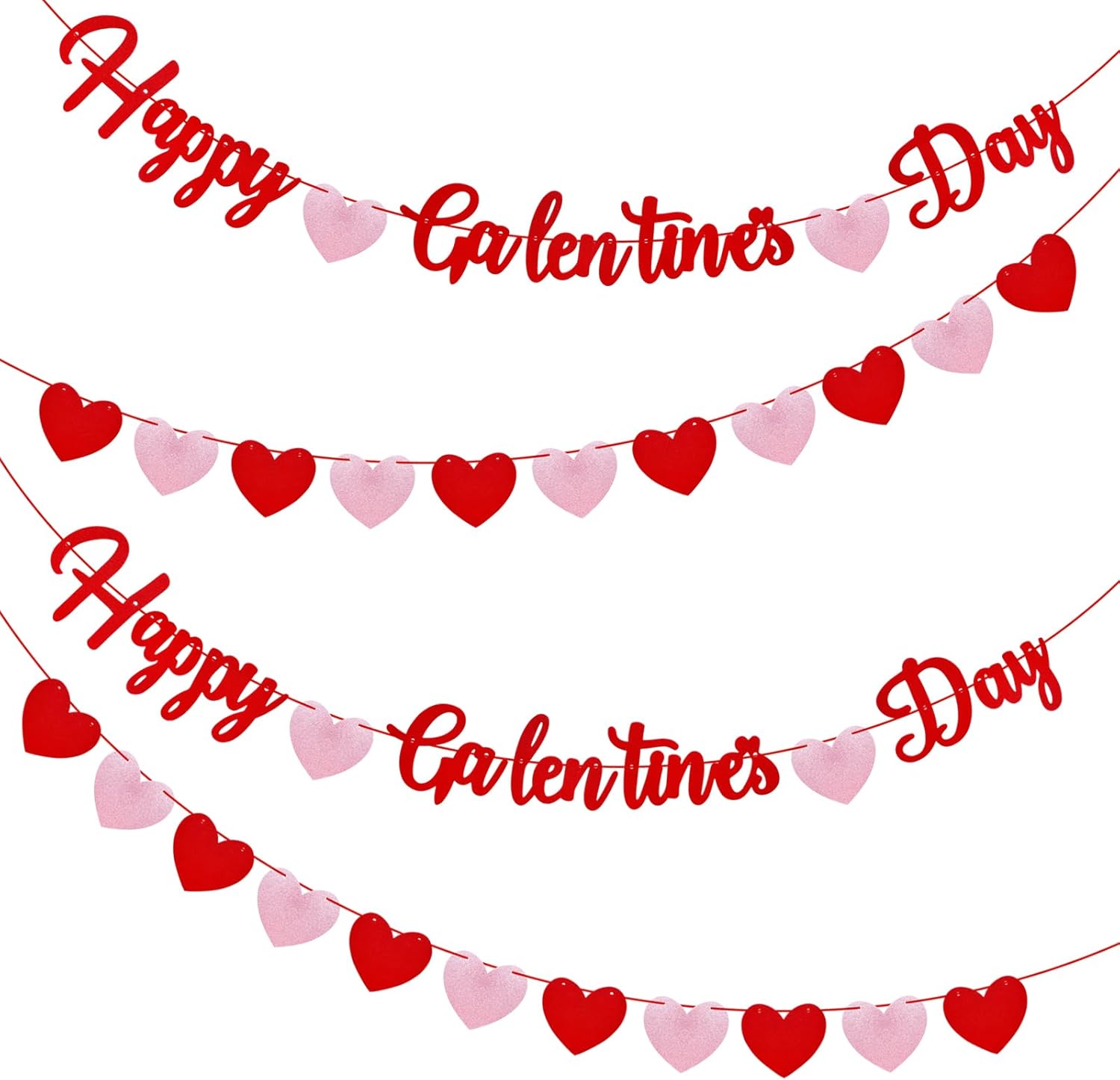 Happy Galentines Day Banner with Red Glitter and Pink Heart Garland Romantic Valentine's Decorations for Indoor and Outdoor Use Create Festive Atmosphere Love Theme - Image 7