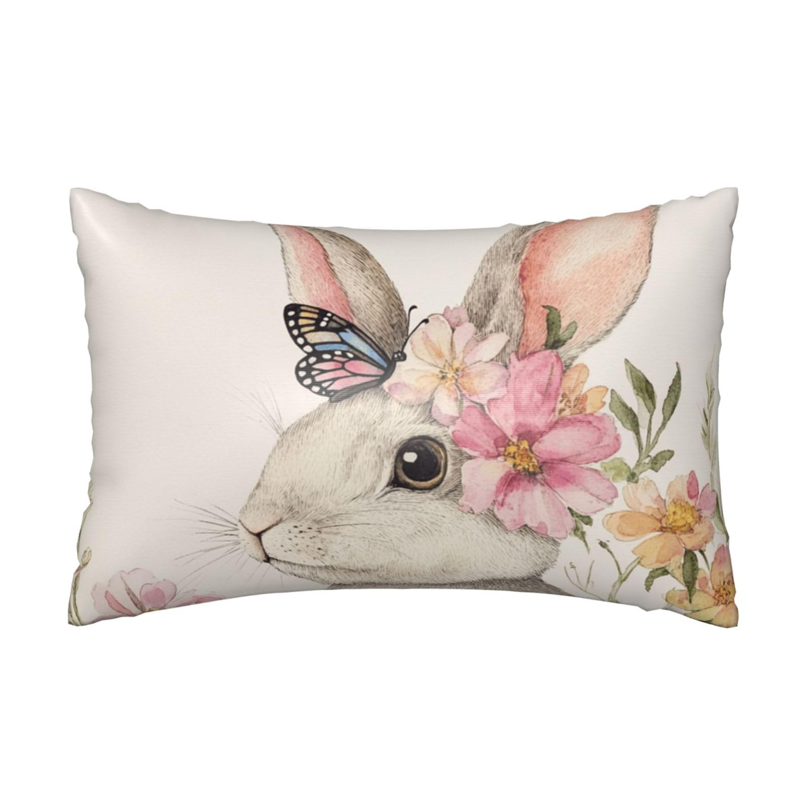 Easter Rabbits Florals Satin Pillowcase Bunny Spring Wild Flowers Silk Pillow Cases for Hair and Skin Slipping Body Pillow Cover with Zipper Queen Size 20x30 Pillowcase Decorative for Kids Bedroom