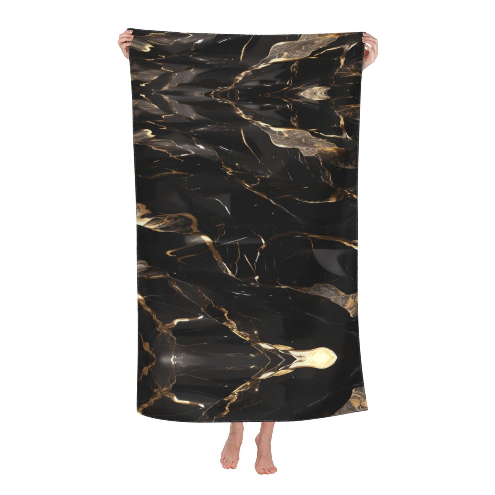 KPXXAQT Black Gold Marble Print Oversized Adult Beach Towel Quick-Dry Travel Swimming Camping Outdoor Adventures
