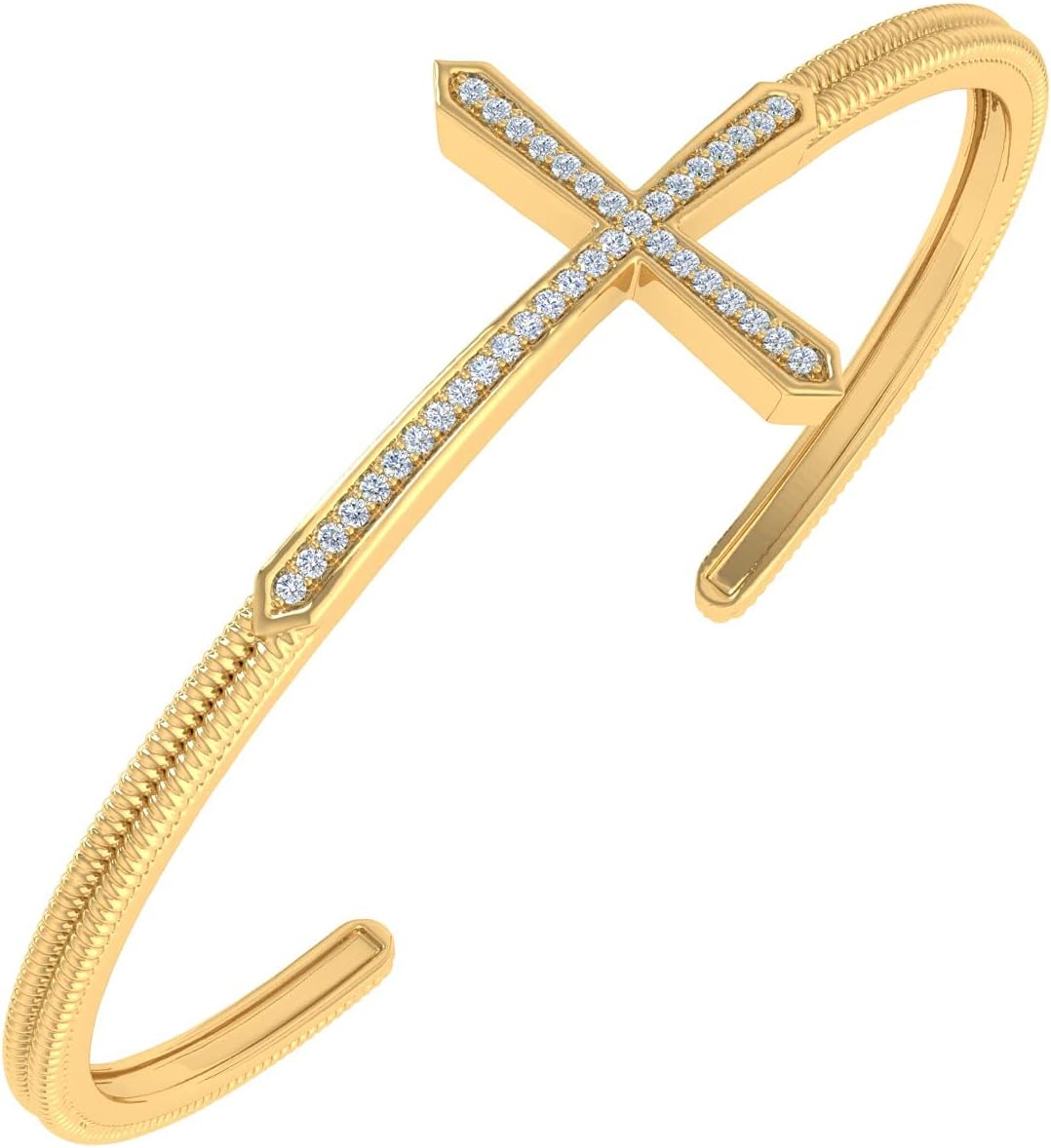 1/3 Carat Natural Diamond Cross Sign Bangle Bracelet for Women in 925 Sterling Silver or in 18K Yellow Gold over Sterling Silver
