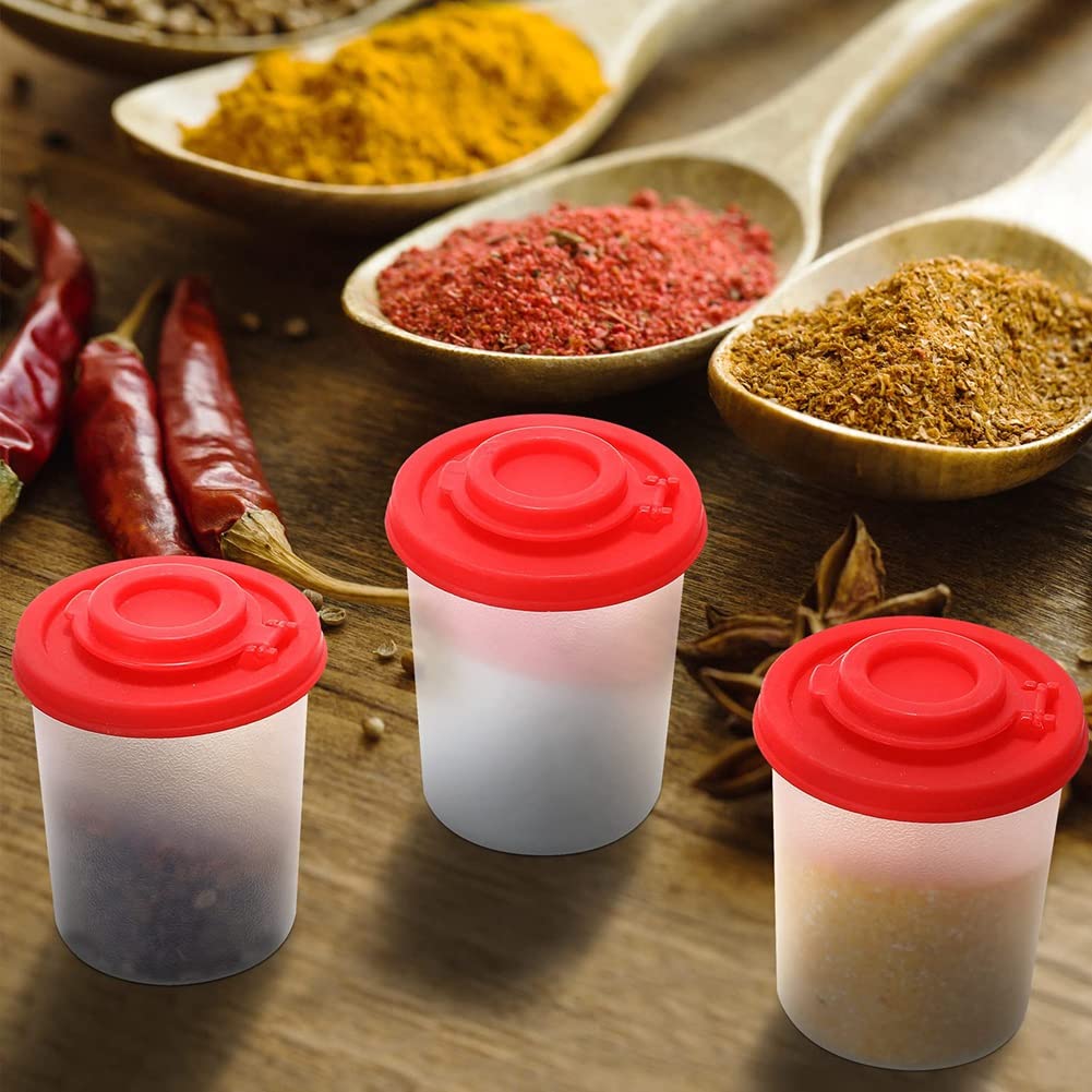 3 shaker per sale e pepe, a prova di umidità, 3 misure con coperchio per picnic (rosso