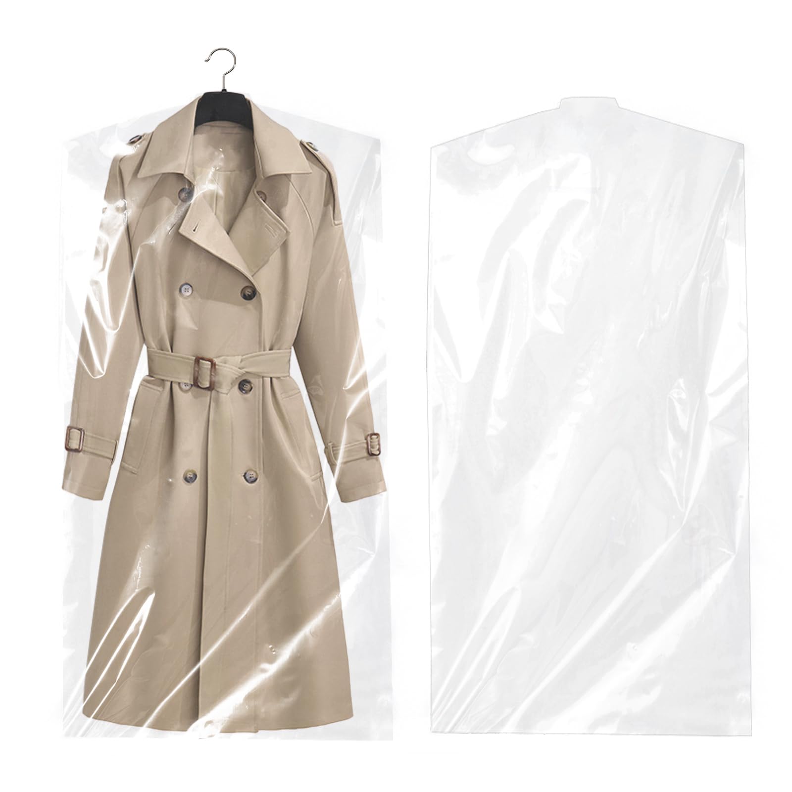 50 Pack Plastic Dry Cleaning Bag for Clothes, 60 x 100 cm Hanging Clear Garment Bags, Transparent Dry Cleaner Bags, Clothing Garment Covers Protector