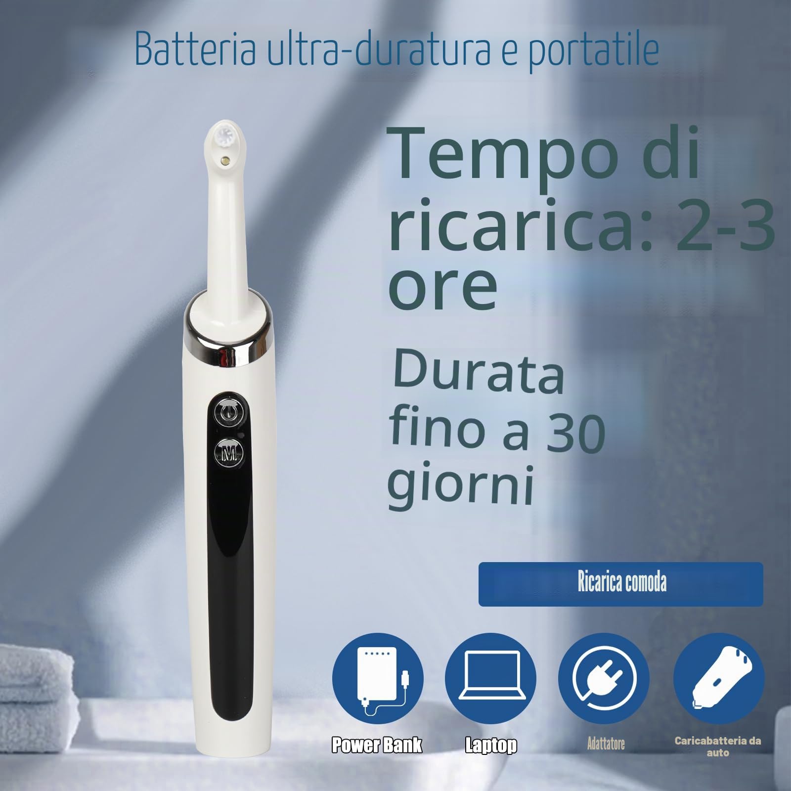 Lucidatore dentale elettrico multifunzionale, impermeabile IPX6, 5 modalità di intensità, luce LED, 5 accessori, sbiancamento dei denti e pulizia profonda