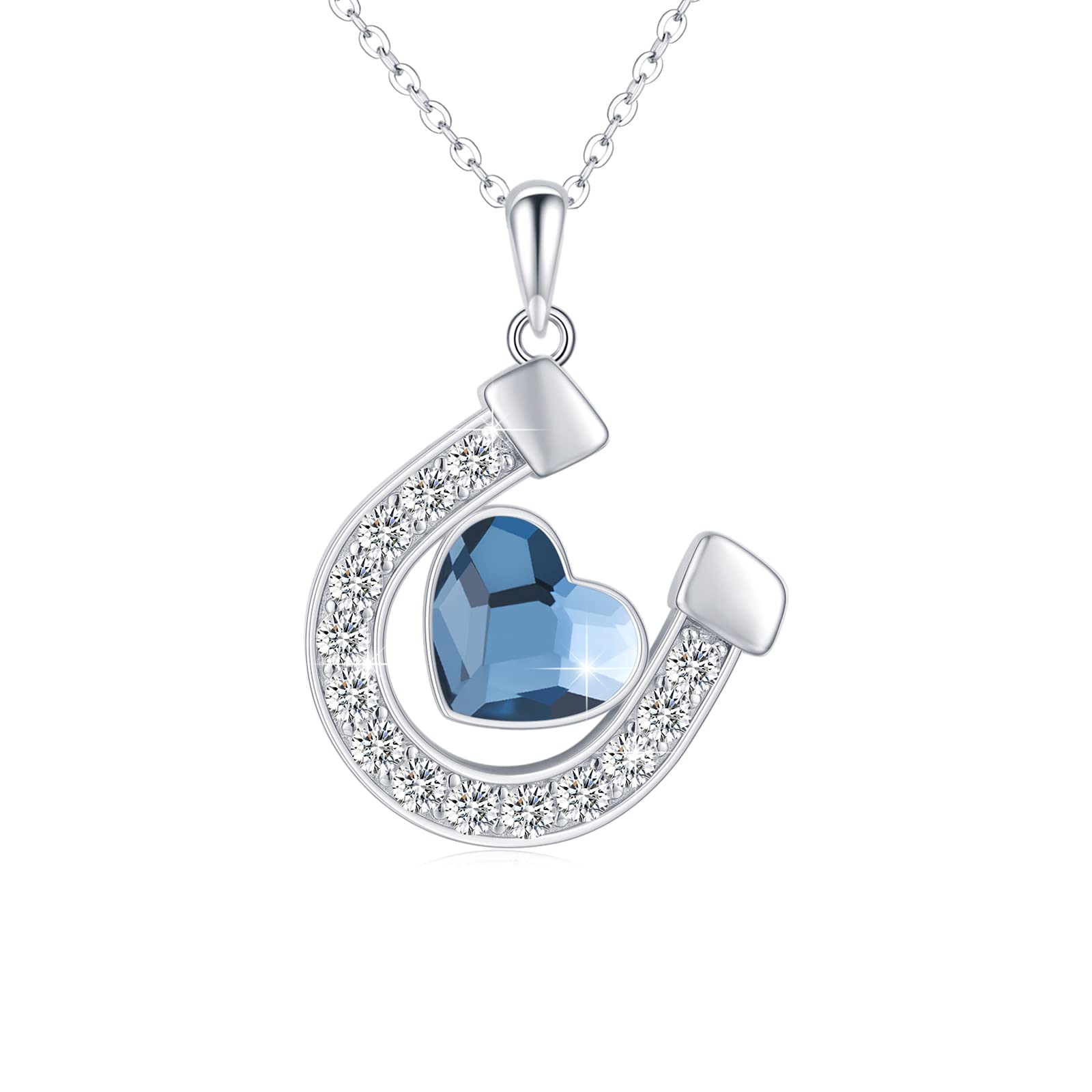 Collier En Argent Sterling 925 - Pendentif Cœur Avec Fille Et Cheval - Longueur 45,3 Cm (18") - Cadeau Pour Femmes Et Filles