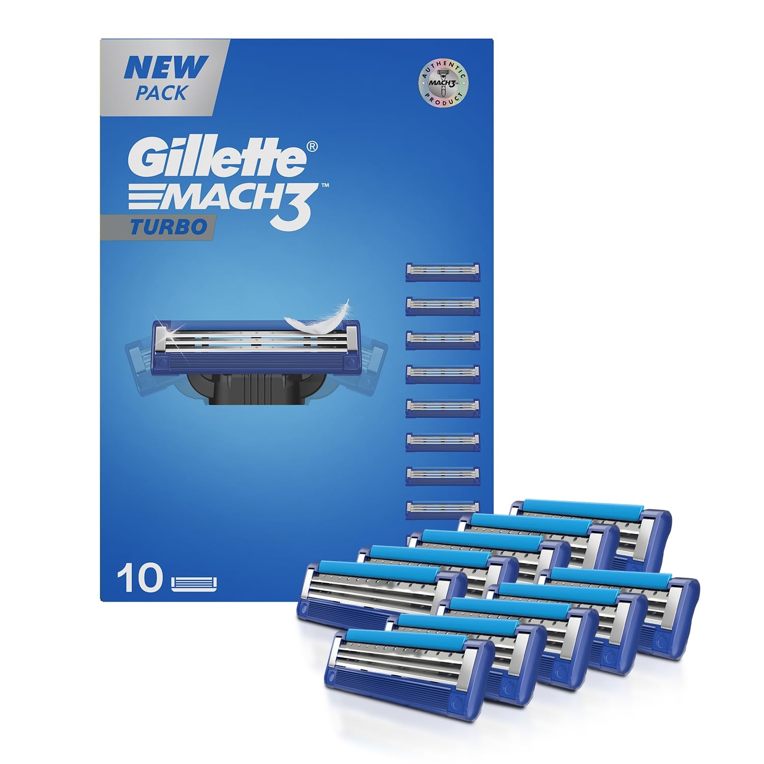 Gillette Mach Turbo Men 3 Shaving Blades- Pack Of 10 (Cartridges)