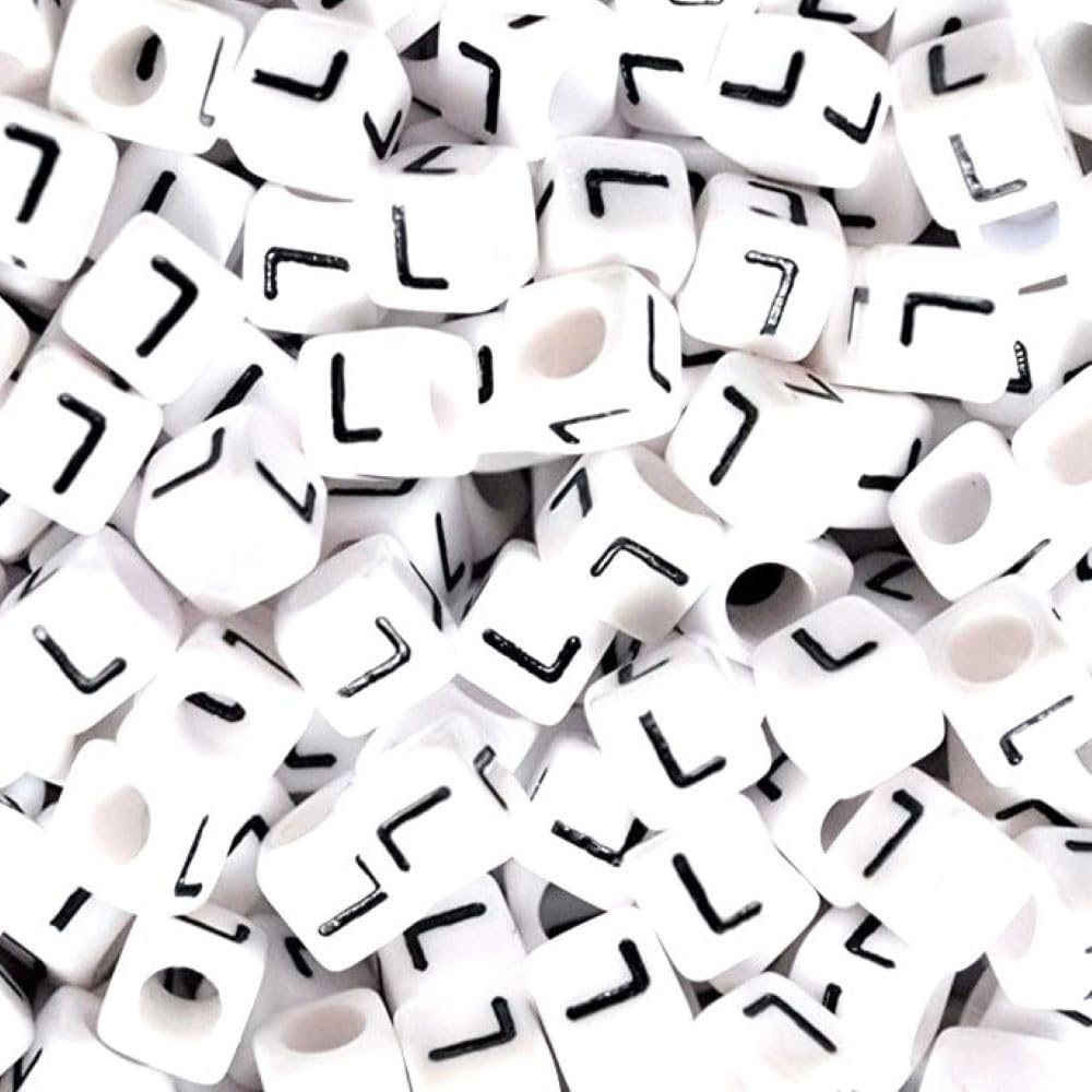 100 pcs 6mm White Cube Letter Alphabet Acrylic Beads Single & Mixed Letters (L)