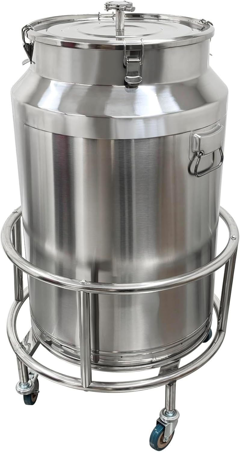 INTSUPERMAI Fermentation Tank 125L Stainless Steel Fermenter Tank with Faucet Food Storage Container with Stand Wheels Exhaust Pipe Sealing Lock Fastener Beer Wine Milk Can for Commercial Home Farm