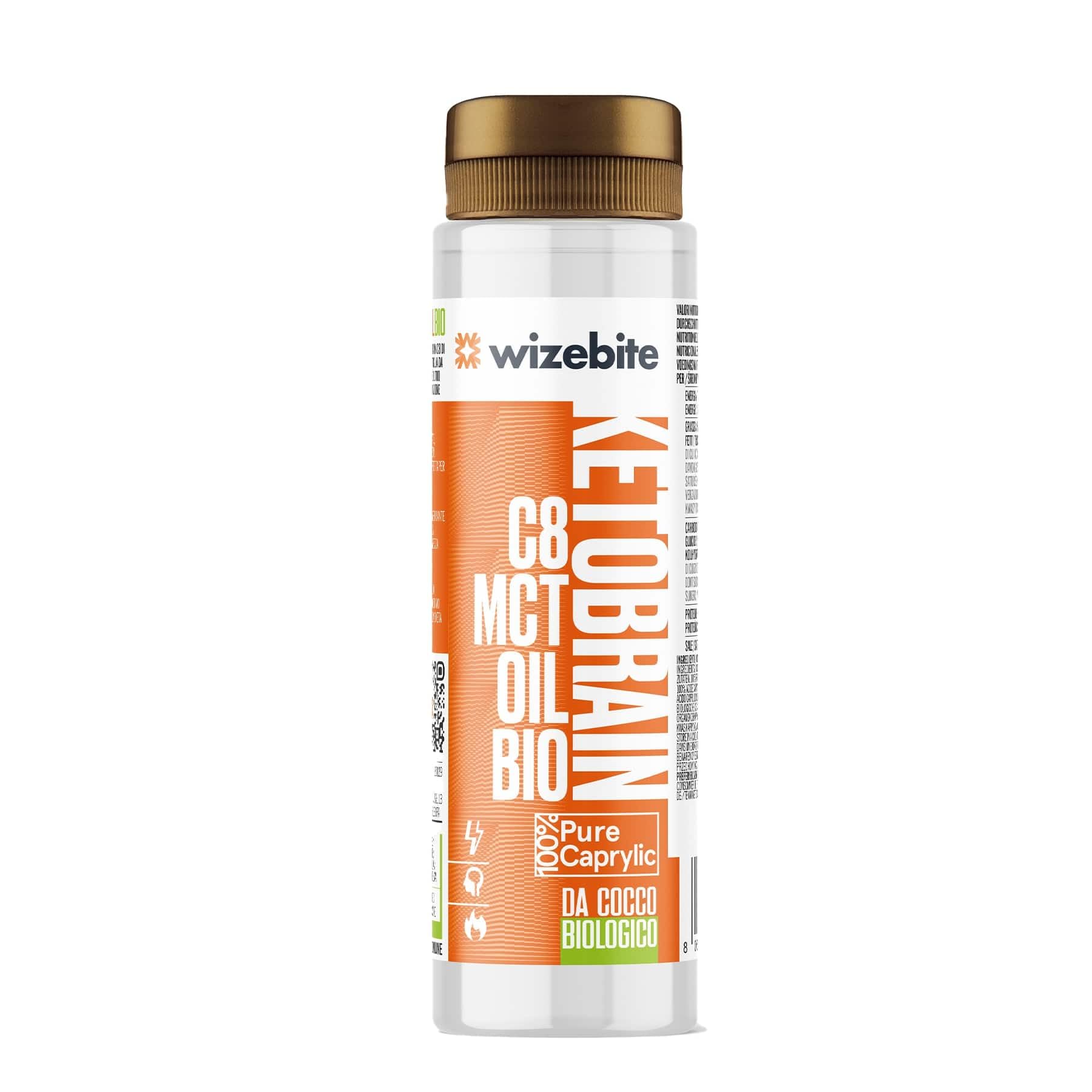 WIZEBITE Huile MCT 100% C8 KetoBrain - Énergie Durable & Rapide, 250 ml - Parfaite pour le Régime Cétogène, le Régime Paléo & la Performance Cognitive - Huile de Noix de Coco Biologique