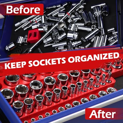 2-Piece 1/4"-Drive Metric Magnetic Socket Organizer Set (Holds 26 Sockets) - Detachable Tool Tray with 5mm Magnetic Base, Screw-Fixed Design & Heavy-Duty Modular Storage for Garage/Home Workshop